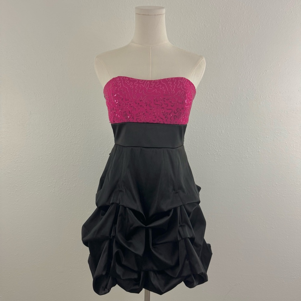 RUBY ROX Vintage Y2K Hot Pink Black Snooki Bimbo Homecoming Strapless Mini Dress